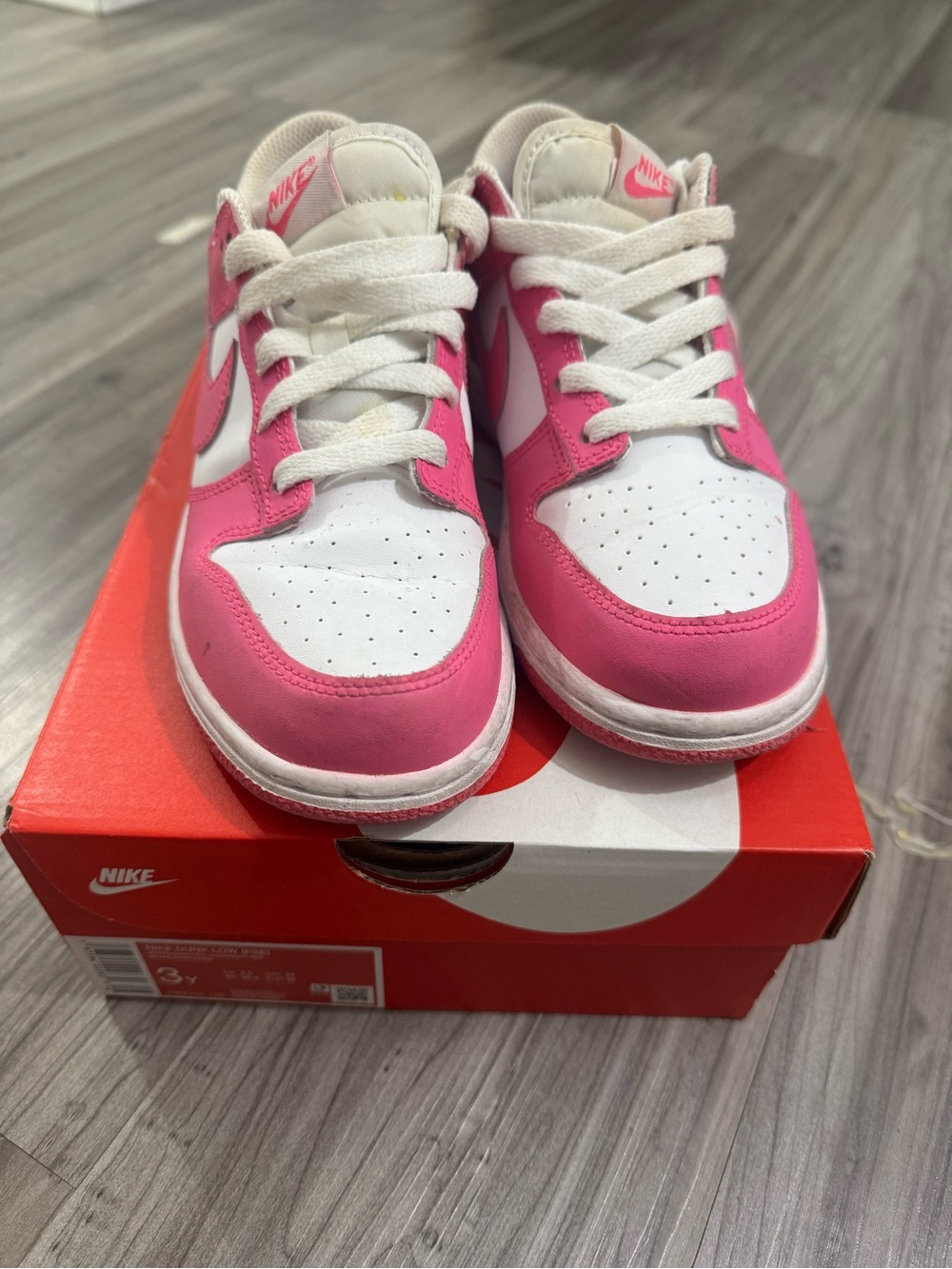 Nike Dunk Low Pink and White Sneakers Size 3Y